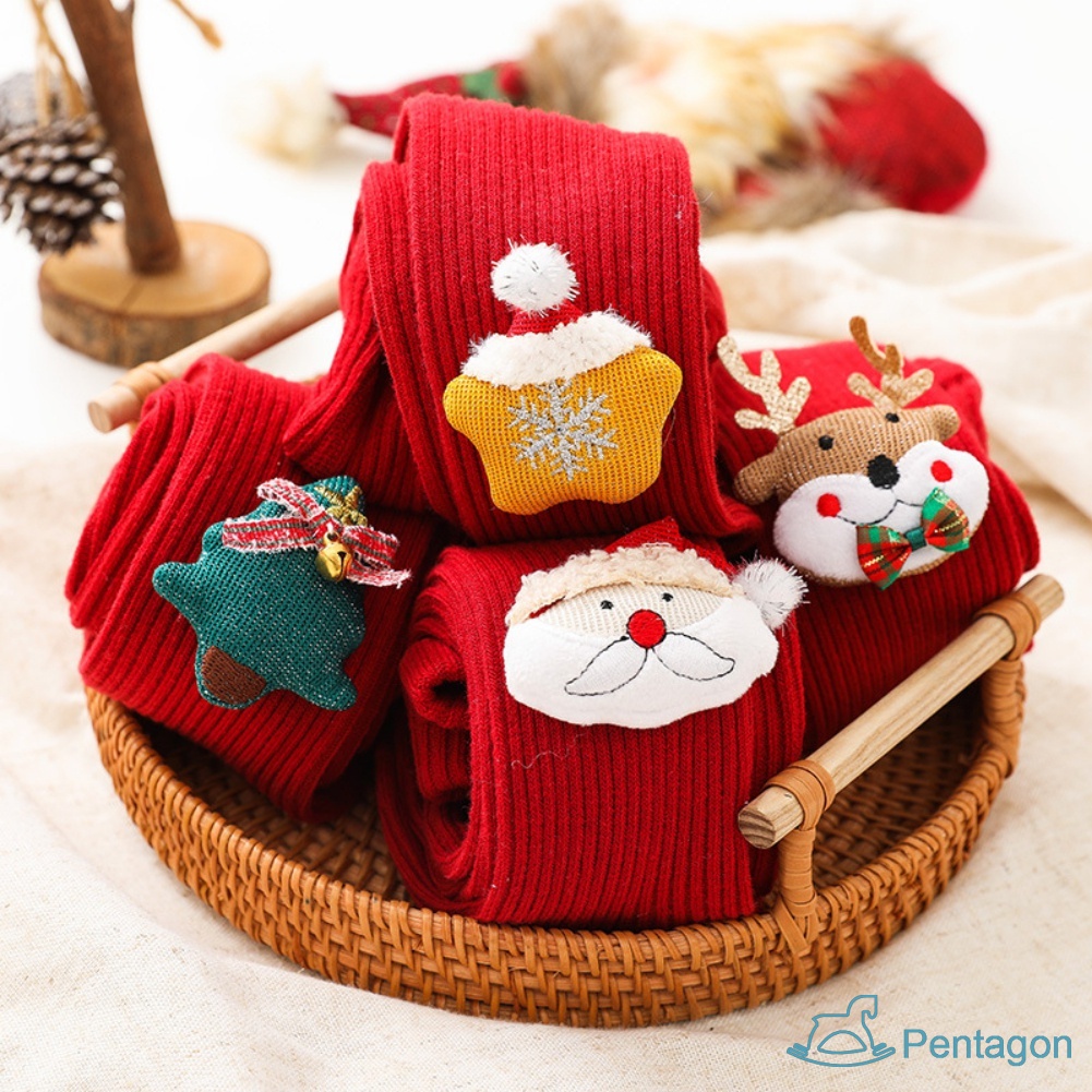 Quần Tất Dày Mềm Mại Phong Cách Giáng Sinh Đáng Yêu Dành Cho Bé Gái 0-6 Tuổi