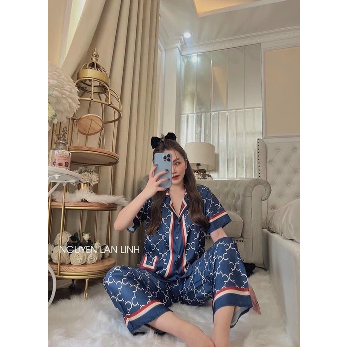 Bộ Pijama Quần Dài - Áo cộc ; Chất Vải Lụa Latin mềm min, mát