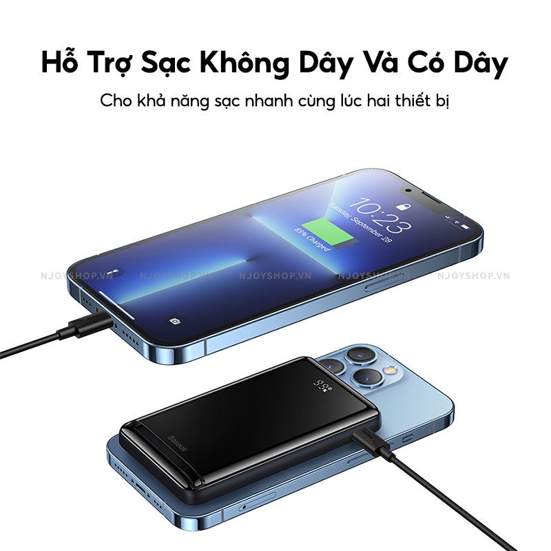 Pin Sạc Dự Phòng Không Dây Chính Hãng Baseus 10000mah 20W PD Có Chân Gác Kiêm Giá Đỡ Điện Thoại Njoyshop