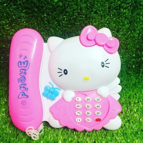 Đồ Chơi Điện Thoại Bàn Mèo Kitty Dùng Pin Có Đèn Nhạc Cho Bé