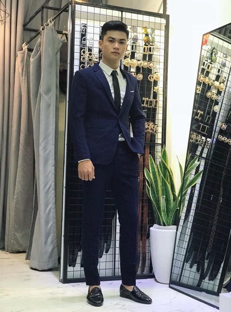 [Giảm Giá] bộ vest nam màu xanh than cực đẹp gồm 1 áo và 1 quần