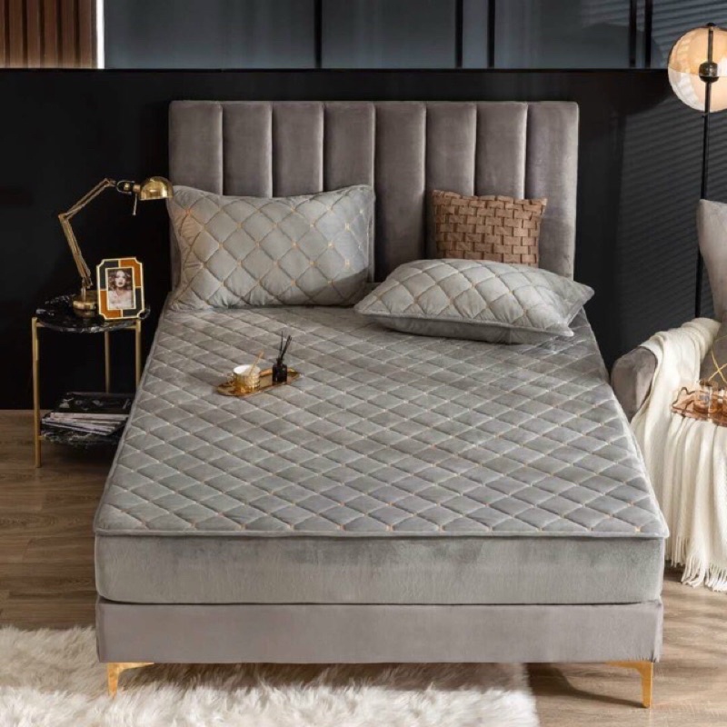 Sét ga gối nỉ nhung thêu chữ H mẫu mới năm 2020 kèm túi đựng