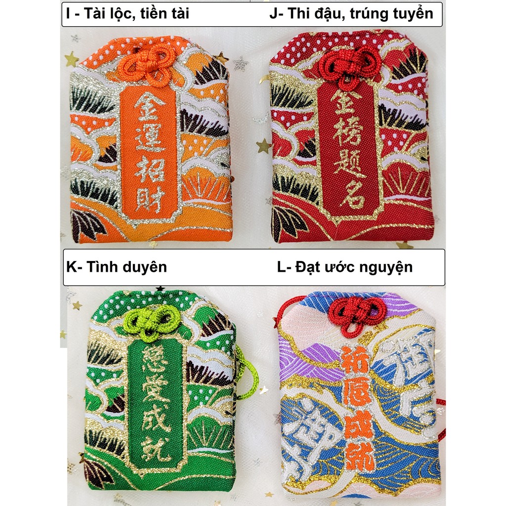 Túi Phước May Mắn Omamori Tặng  Đá Ngũ Sắc