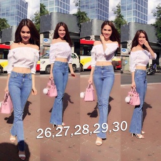 QUẦN JEAN ỐNG LOE LƯNG CAO 1 NÚT