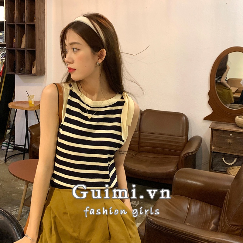 Áo dệt kim NZN không tay dáng ôm họa tiết kẻ sọc thời trang mùa hè cho nữ