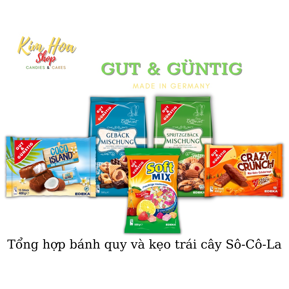 Tổng hợp kẹo Sô-Cô-La và kẹo hoa quả của GUT & GÜNSTIG Coco Island Mini- Kokosschokoriegel 400g - MADE IN GERMANY
