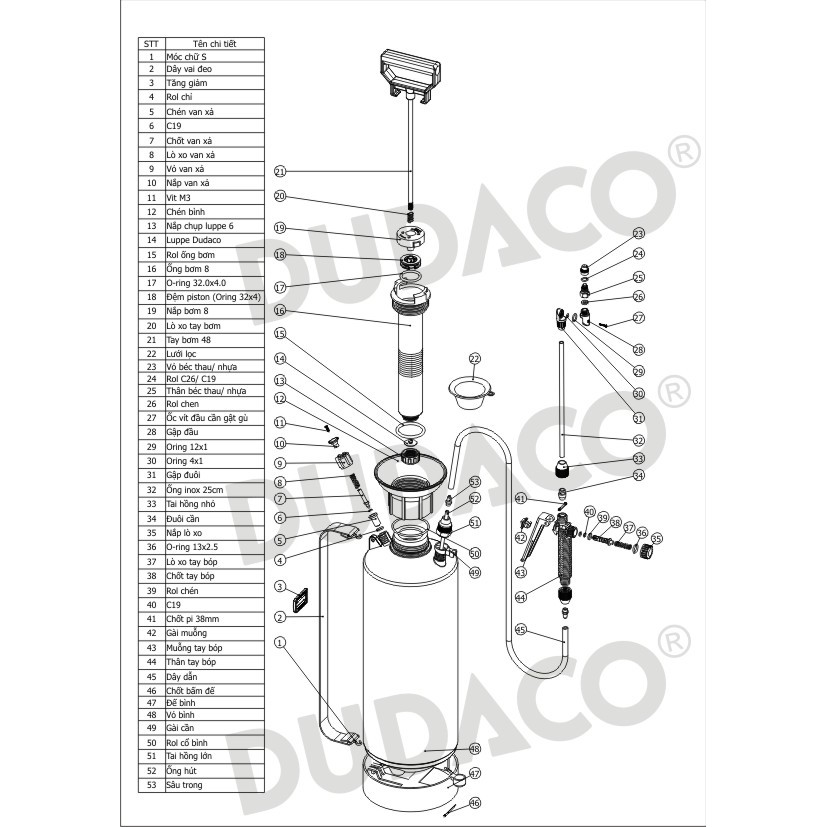 Bình xịt tưới cây 8 Lít Dudaco B801A / B801B kiểu đeo vai, béc xoay, cần inox 304 dài 40cm