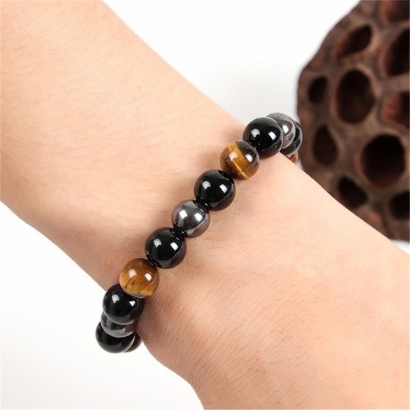 Vòng Tay Chuỗi Hạt Đá Mắt Hổ Từ Tính Màu Đen 8/10mm