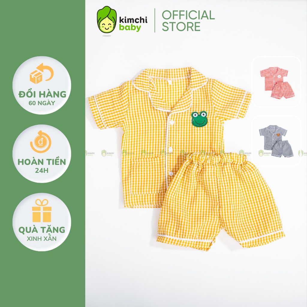 Bộ Pyjama Bé Trai, Bé Gái Vải Thô Mềm Kẻ Sọc In Ngực Dễ Thương