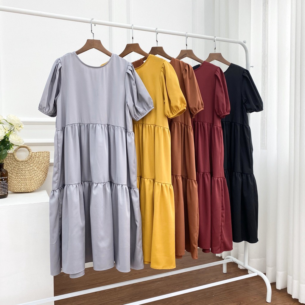 Váy suông babydoll 3 tầng, cổ nơ, đầm xuông rộng, freesize, nhiều màu, mã V233 - Michi's House