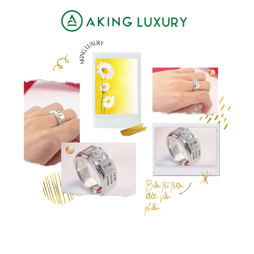 Nhẫn bạc nam  AKING LUXURY AK23 cao cấp, Nhẫn bạc nam thật đẹp đính đá tôn lên vẻ lịch thiệp , nam tính