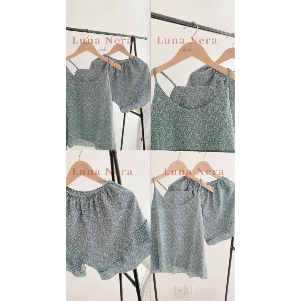 [TẶNG GƯƠNG CẦM TAY] Set đồ ngủ 2 dây hoa nhí hiện đại quần viền bèo | Ảnh thật 100% ♡ | BigBuy360 - bigbuy360.vn