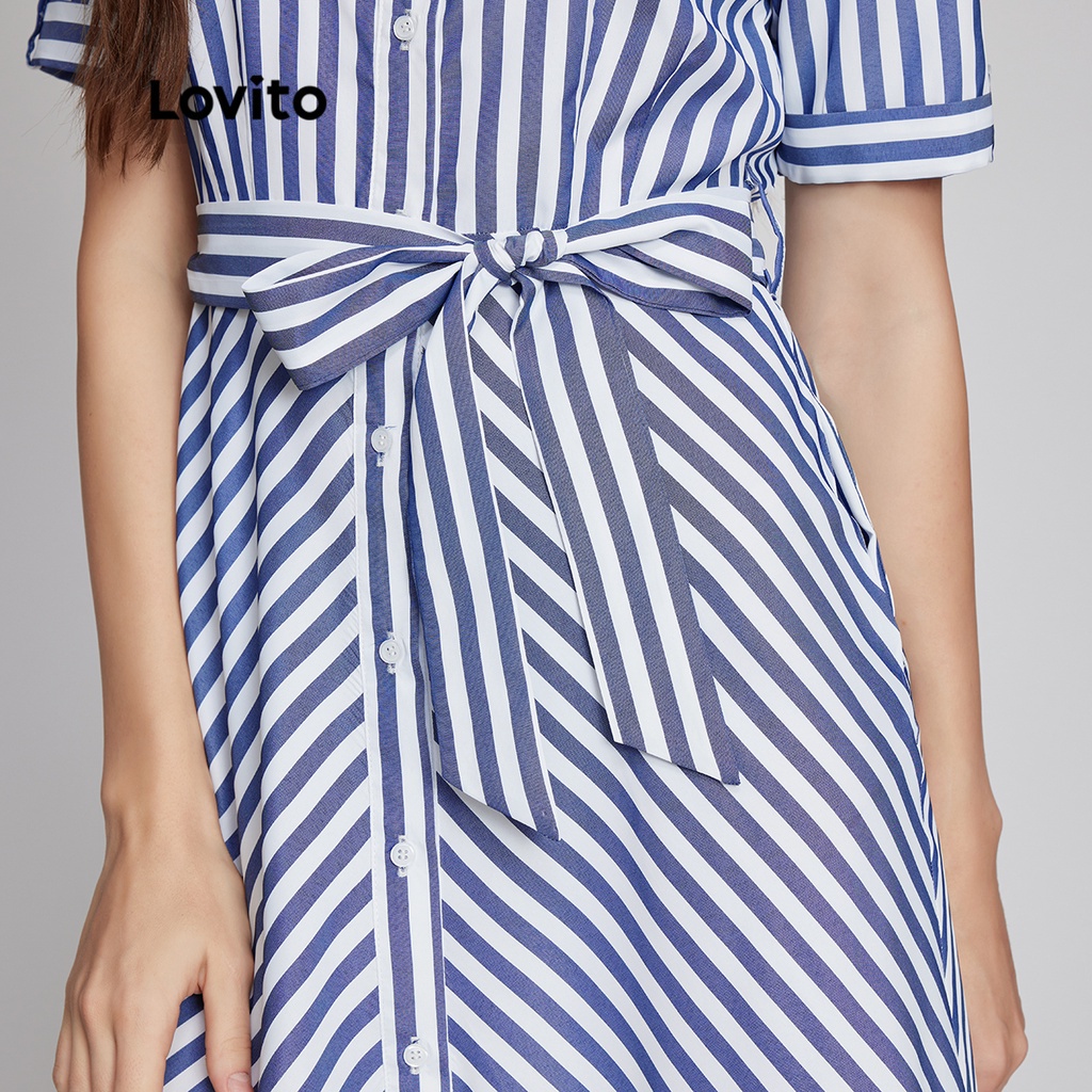 Đầm Lovito phong cách thanh lịch sọc dạng áo phối thắt lưng L26LD055 (nhiều màu)