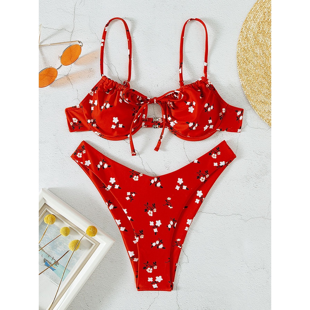 [BKN1477] &lt;ÂU&gt; SET BIKINI ĐỎ HOA NHÍ (CÓ GỌNG)