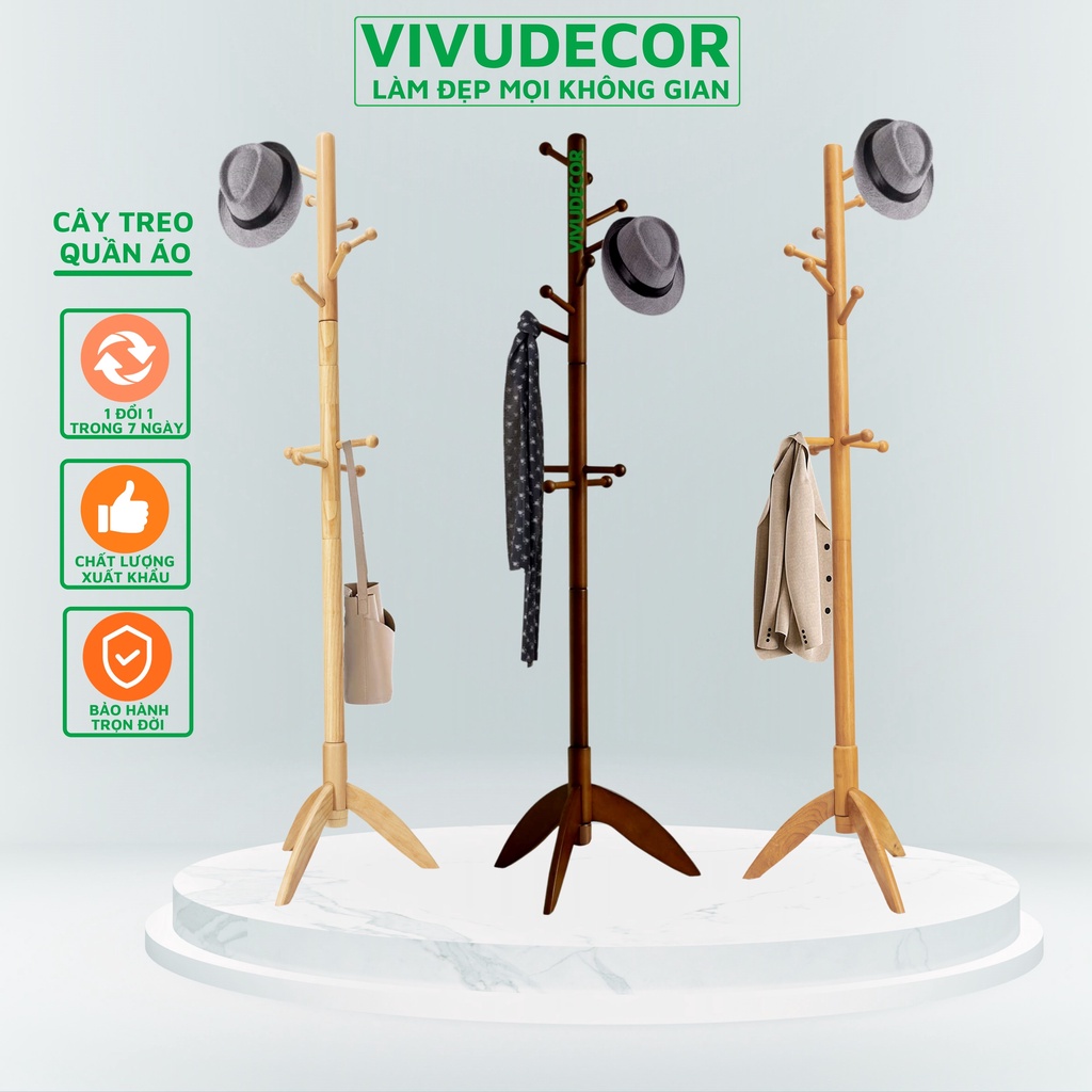 Cây Treo Quần Áo Vivudecor 100% Gỗ Tự Nhiên, Cây Treo Đồ AN 10 Nhánh Lắp Ráp Xuất Khẩu Hàn Quốc.