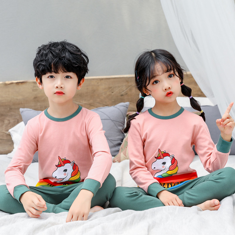 Children's cartoon cotton round neck men's and women's pajamas set COD