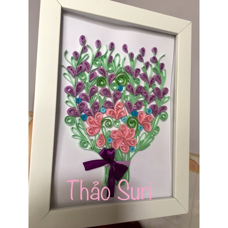 Thiệp/Tranh handmade bó hoa oải hương nghệ thuật giấy cuốn size A5 (Lavender quiling card/picture)