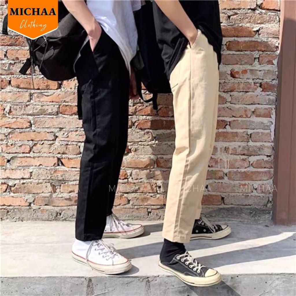 Quần KAKI TRƠN Nam Nữ Unisex Vải Loại 1 Co Giãn, Quần Bagge Kaki Ống Rộng Suông - MICHAA