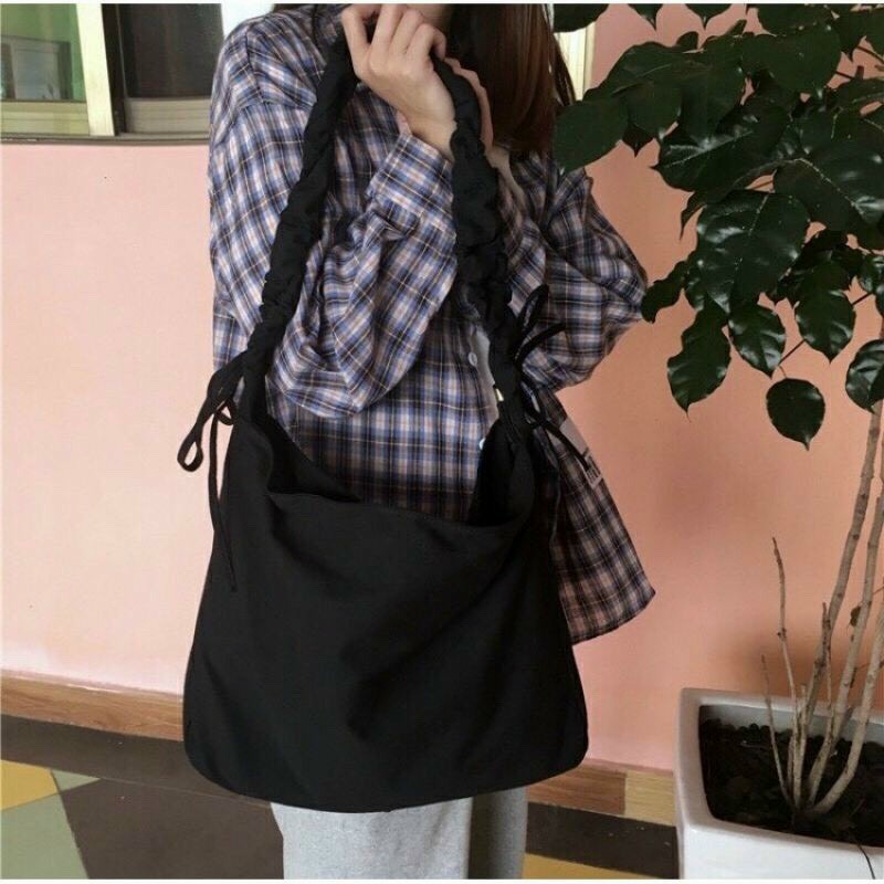 [FREESHIP] Túi tote đeo chéo dây rút có khóa & túi con - vải canvas, phong cách ULZZANG