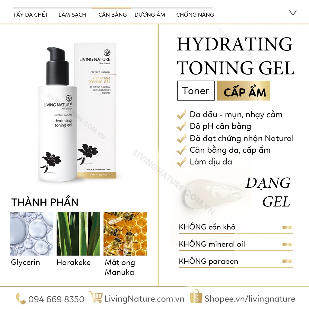 Gel dưỡng ẩm Living Nature Hydrating Toning Gel 120ml