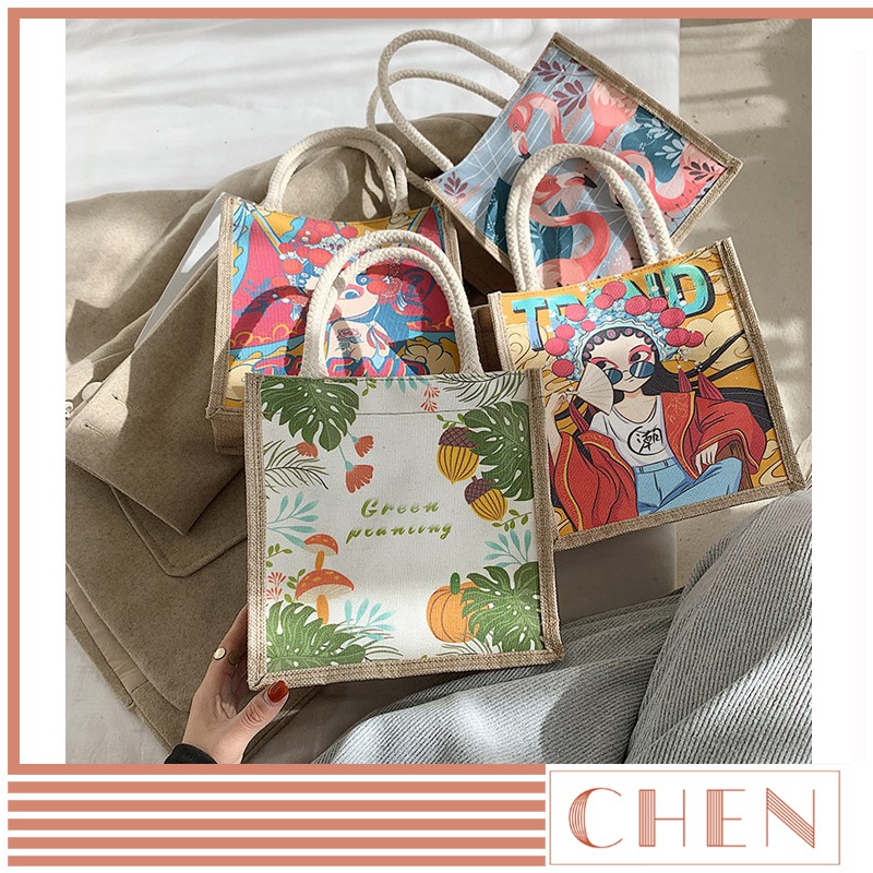 Túi cói đi chơi hợp thời trang phong cách in hình giá rẻ đẹp TX29