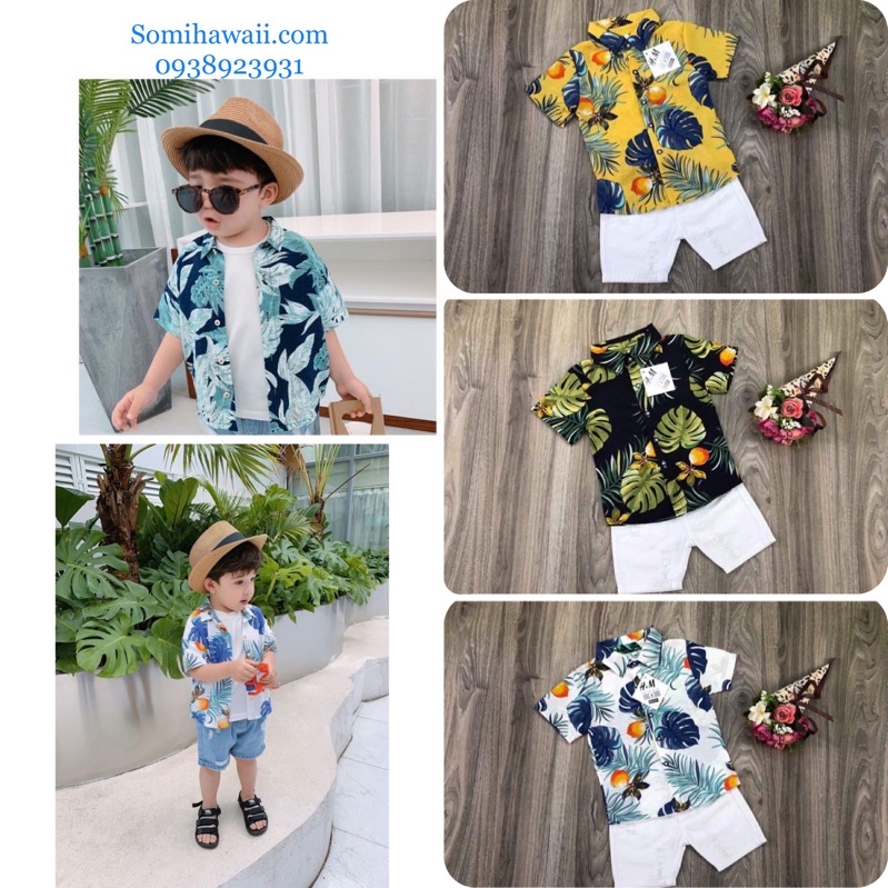 Áo Sơ Mi Hawaii Trái Cây Cho Bé Chất Đũi Cao Cấp