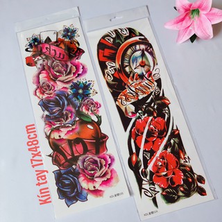 Combo 2 tấm hình xăm dán hoa hồng love kín tay màu 17x48cm- mua 2 combo tặng bắp tay xinh