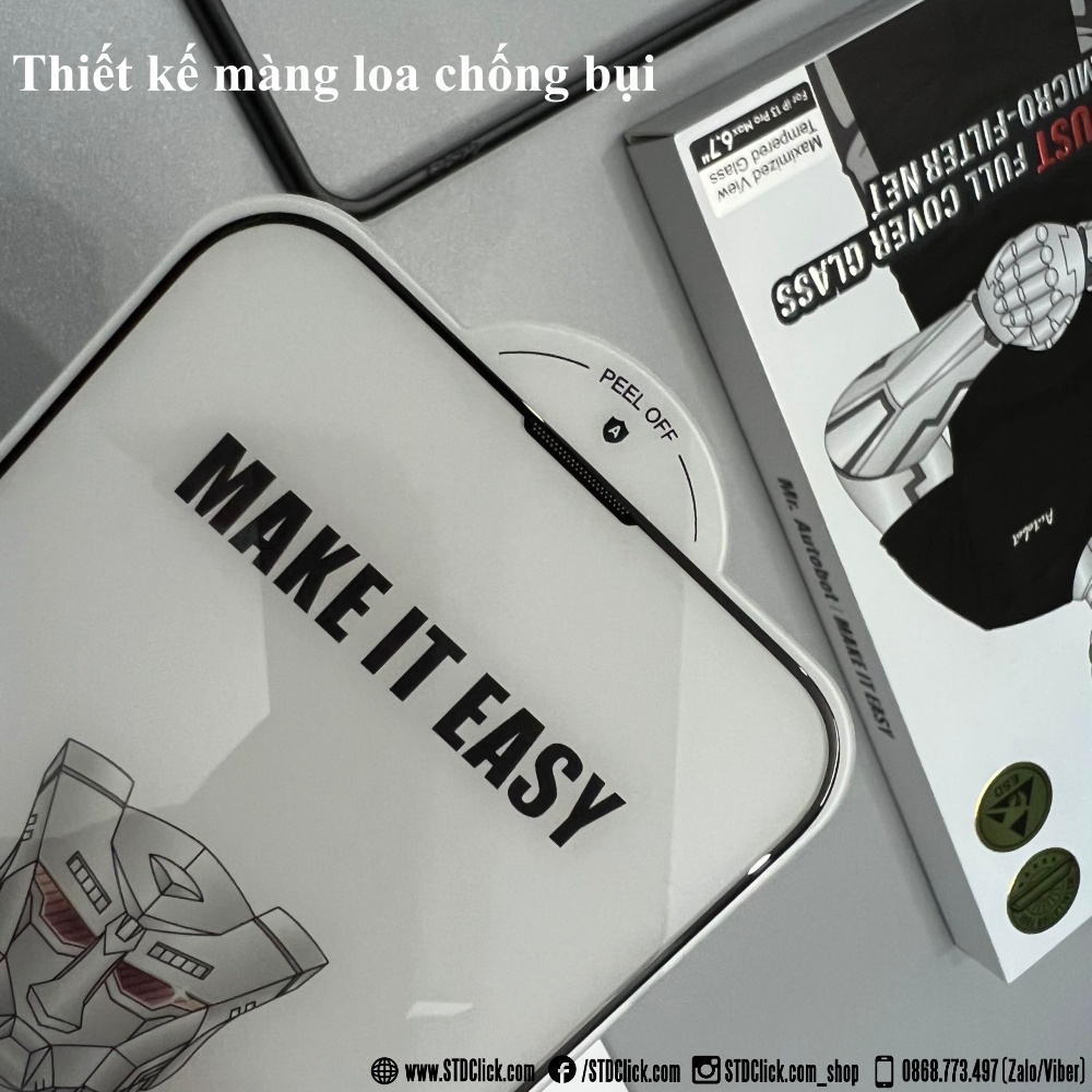 KÍNH CƯỜNG LỰC IPHONE 13 - 13 PRO - 13 PRO MAX URR AUTOBOT ANTI DUST CÓ MÀNG LOA CHÍNH HÃNG