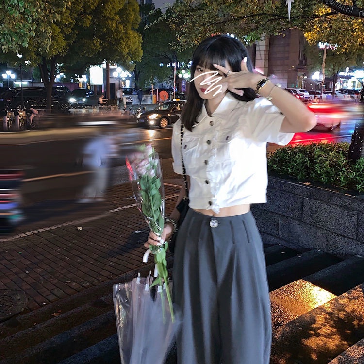 Áo Sơ Mi Denim Phối Ren Hoa Hồng Phong Cách Hàn Quốc Thời Trang Xuân Hè Mới Cho Nữ