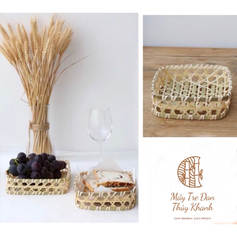 Giỏ tre mắt cáo, rổ tre decor trang trí đồ ăn, khay bày đồ ăn Mây Tre Đan Thuỷ Khanh