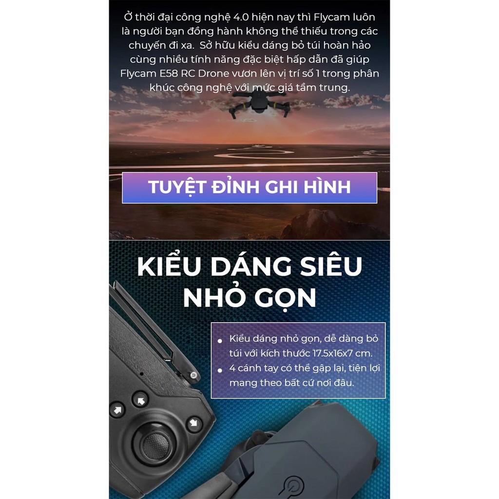 [Mã giảm giá 50K] Máy bay điều khiển, Flycam, Flycam giá rẻ E59 điều khiển từ xa, camera 4K 720P chống rung quang học