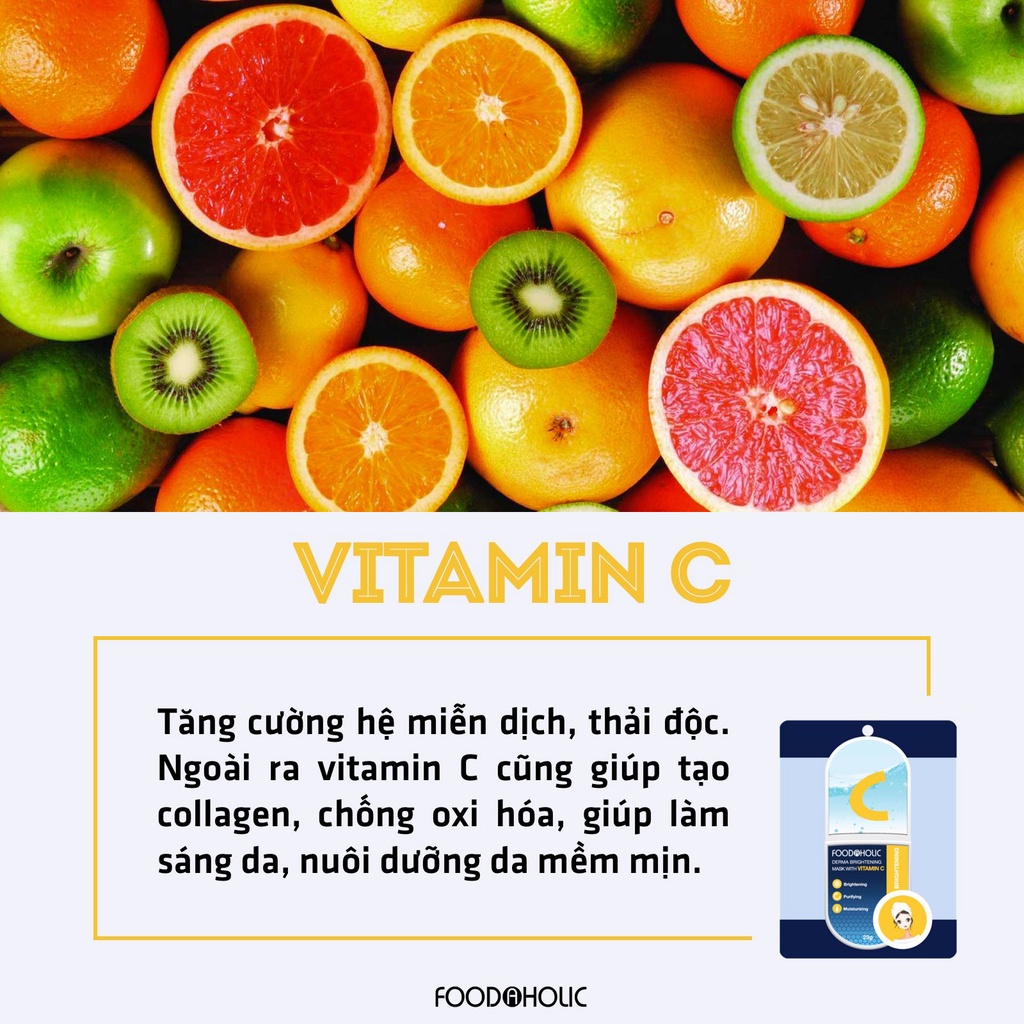 Mặt Nạ tinh chất Vitamin C Dưỡng Trắng, mờ Thâm Foodaholic Derma Brightening Mask With VITAMIN C 23g