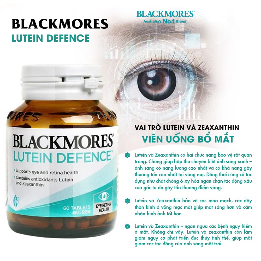 [Chính hãng Úc] Viên uống bổ mắt Lutein Defence Blackmores Úc 60 viên -Date mới