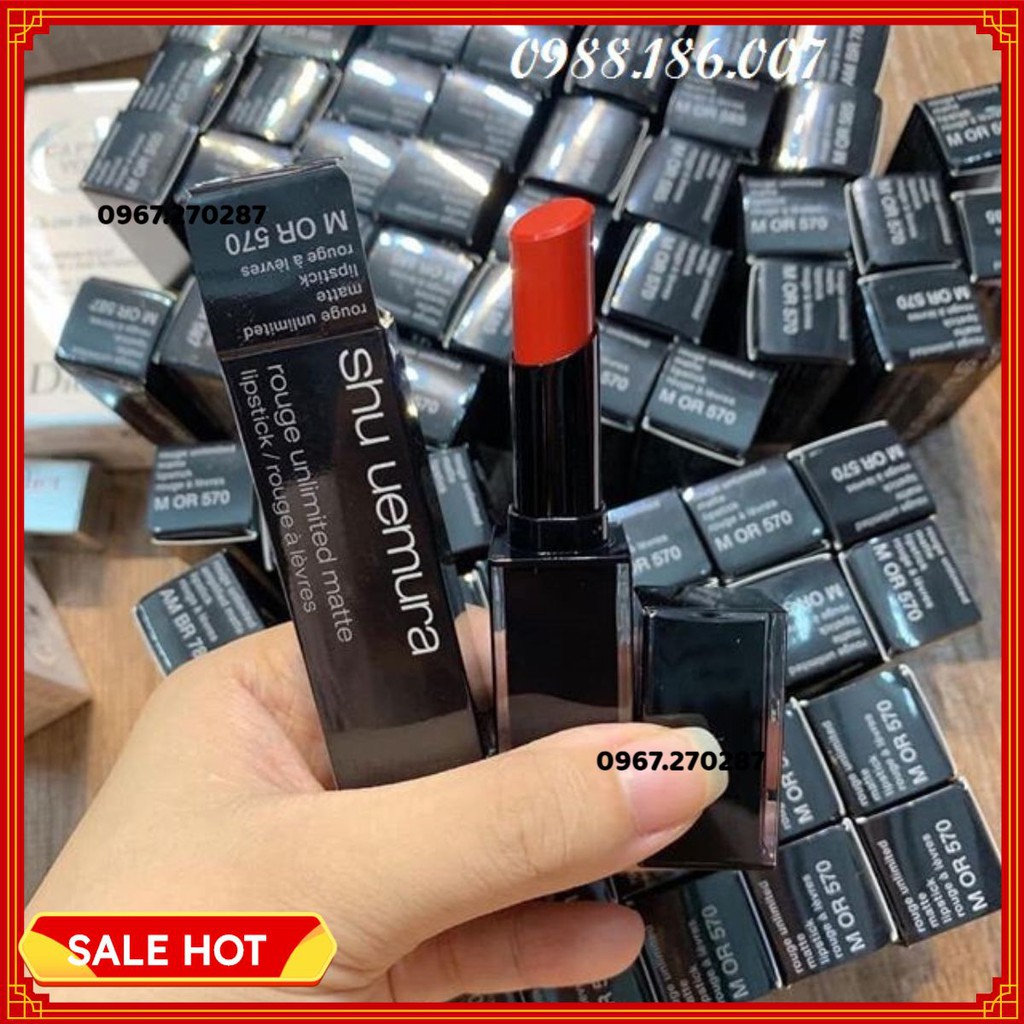 Son Shu Uemura Rouge Unlimited Amplified vỏ đen màu đỏ cam M OR 570 Nhật Bản - Chính hãng