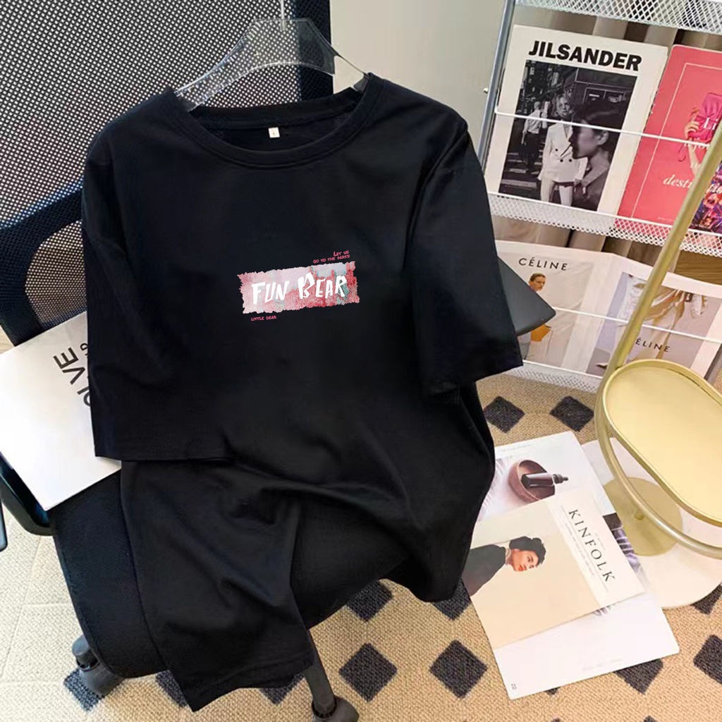 Áo Thun Tay Ngắn In Chữ Và Chú Gấu Dễ Thương Thời Trang Mùa Hè Cho Nữ