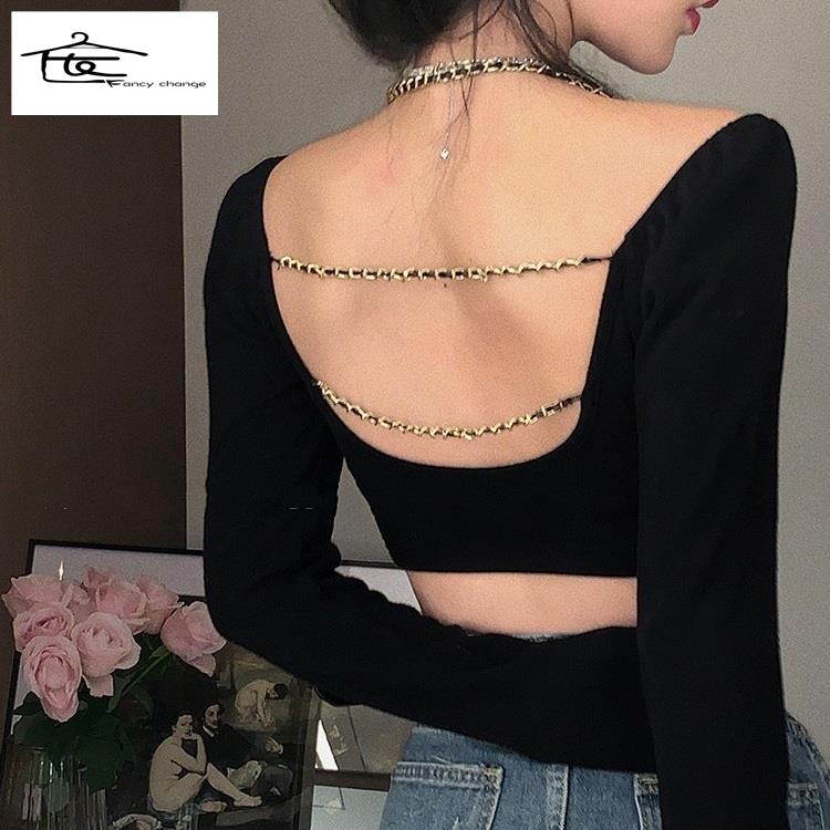 Áo thun ôm dáng thiết kế dây xích thời trang mùa xuân gợi cảm phong cách mới cho nữ
