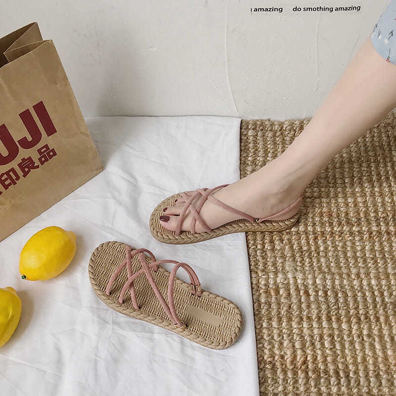 Giày Sandal Đế Bằng Phong Cách Hàn Quốc Thời Trang Mùa Hè Cho Nữ