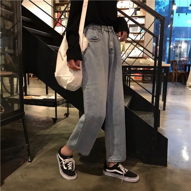 Quần baggy jeans lưng cao ống suông rộng kèm ảnh thật hàng sẵn