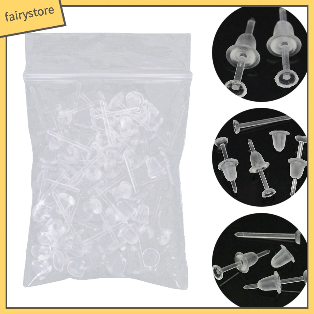 Bộ 50 ghim xỏ lỗ bông tai bằng nhựa trong suốt dùng làm đồ trang sức thủ công cho nam nữ DIY