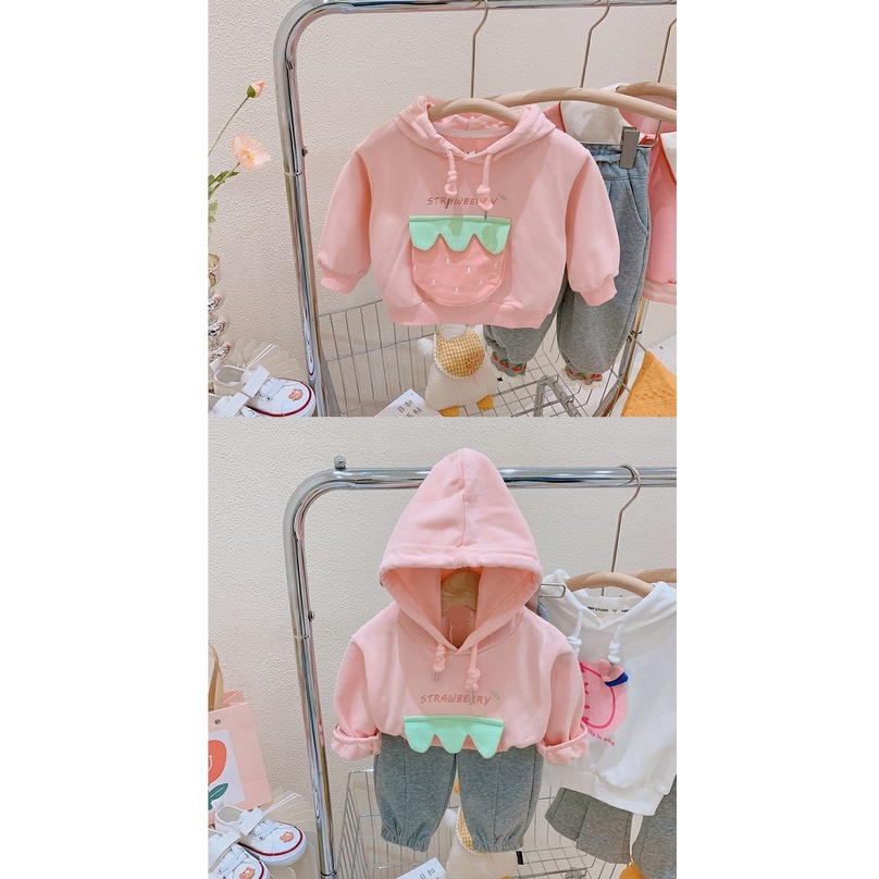 Áo Hoodie Tay Dài In Hình Dâu Tây Dễ Thương Thời Trang Mùa Thu 2022 Cho Bé Gái