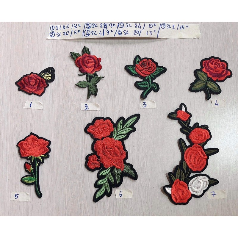 sticker hình ủi bông hoa hồng đỏ nhiểu kiểu (phụ kiện may vá, trang trí quần áo,Handmade,DIY)