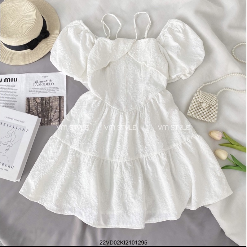 đầm hoa nổi vmstyle trắng