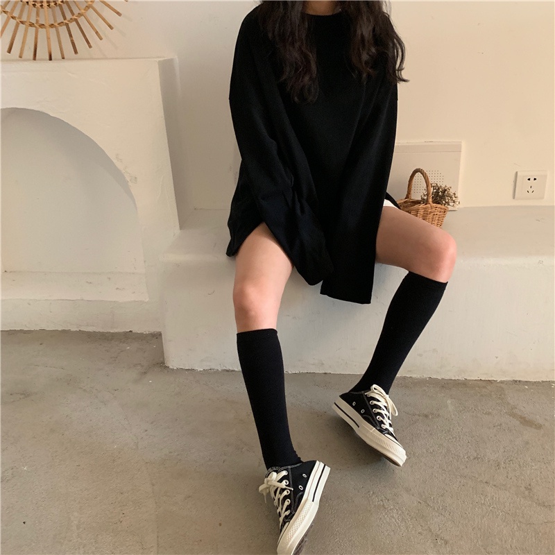 Áo Thun Tay Dài Cổ Tròn Dáng Rộng Xẻ Tà Cá Tính Cho Nữ