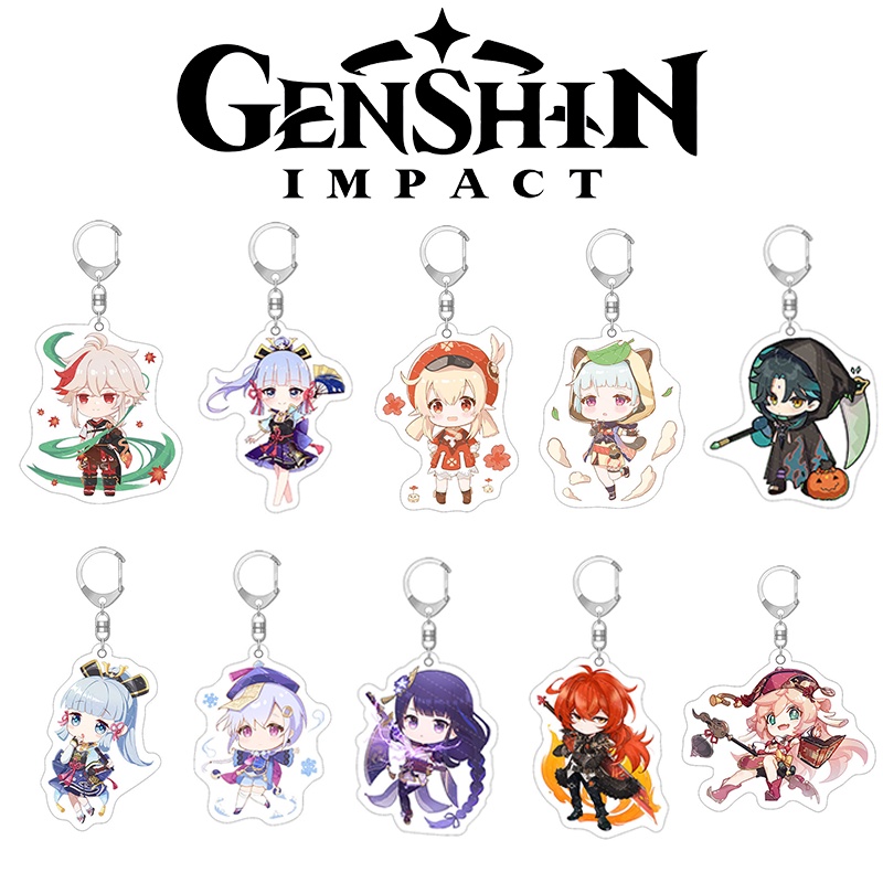 Game Genshin Impact Key Chain Anime Cartoon Kawaii Keyring Pendant Acrylic kid Gifts