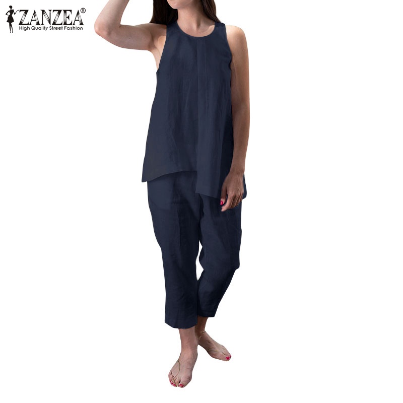 Set đồ ZANZEA gồm áo thun không tay và quần short thời trang dành cho nữ