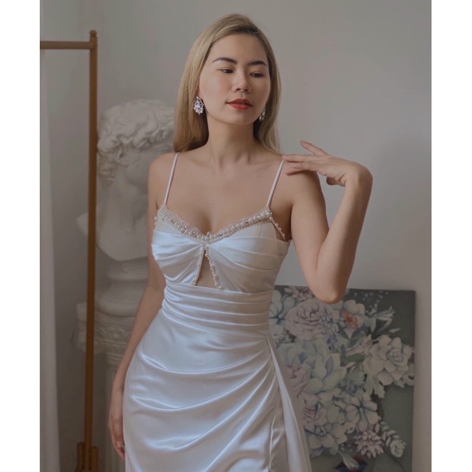 MS1253y ĐẦM DẠ HỘI 2 DÂY PHỐI TÀ NGOÀI KẾT CƯỜM