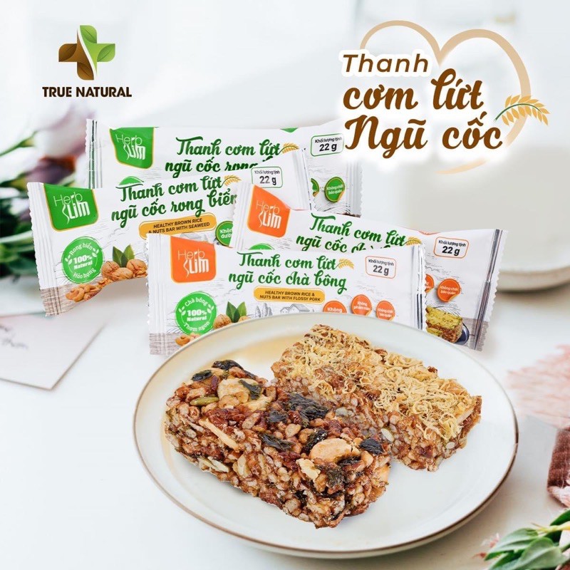 Thanh Cơm Gạo Lứt Ngũ Cốc Ăn Liền 2 Vị Chà Bông Và Rong Biển HERBSLIM Ăn Kiêng Eatclean True Natural