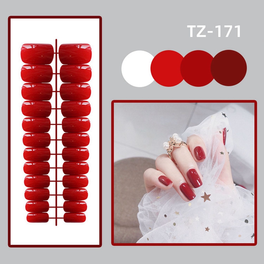 [Hàng mới về] Set 24 móng tay giả đầu vuông màu thạch trang trí thời trang kèm keo dán