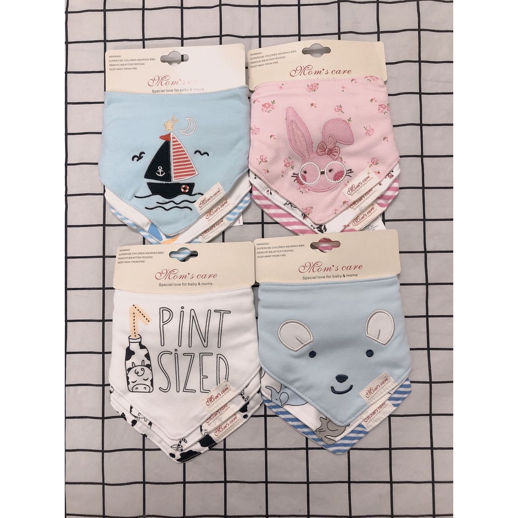 Set 3 Yếm Tam Giác Cotton Mom's Care, Cotton 2 Lớp Có Cúc Bấm Babibu - YTGMC