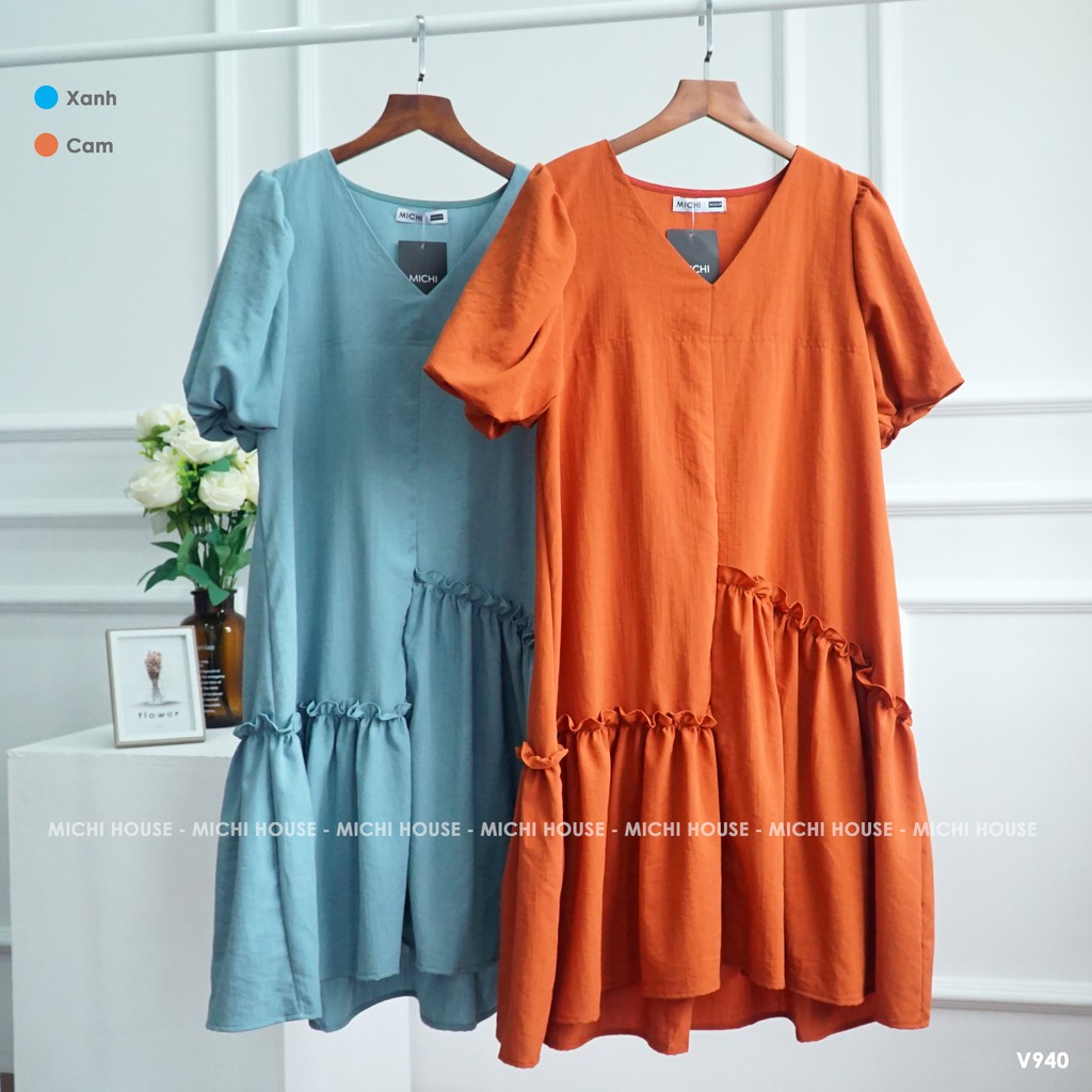 Đầm Suông Đũi V940 MICHI House Váy Xuông Thiết Kế  Cổ V Tay Bồng Dáng Ngắn Mặc Bầu Xinh Freesize Bigsize | BigBuy360 - bigbuy360.vn